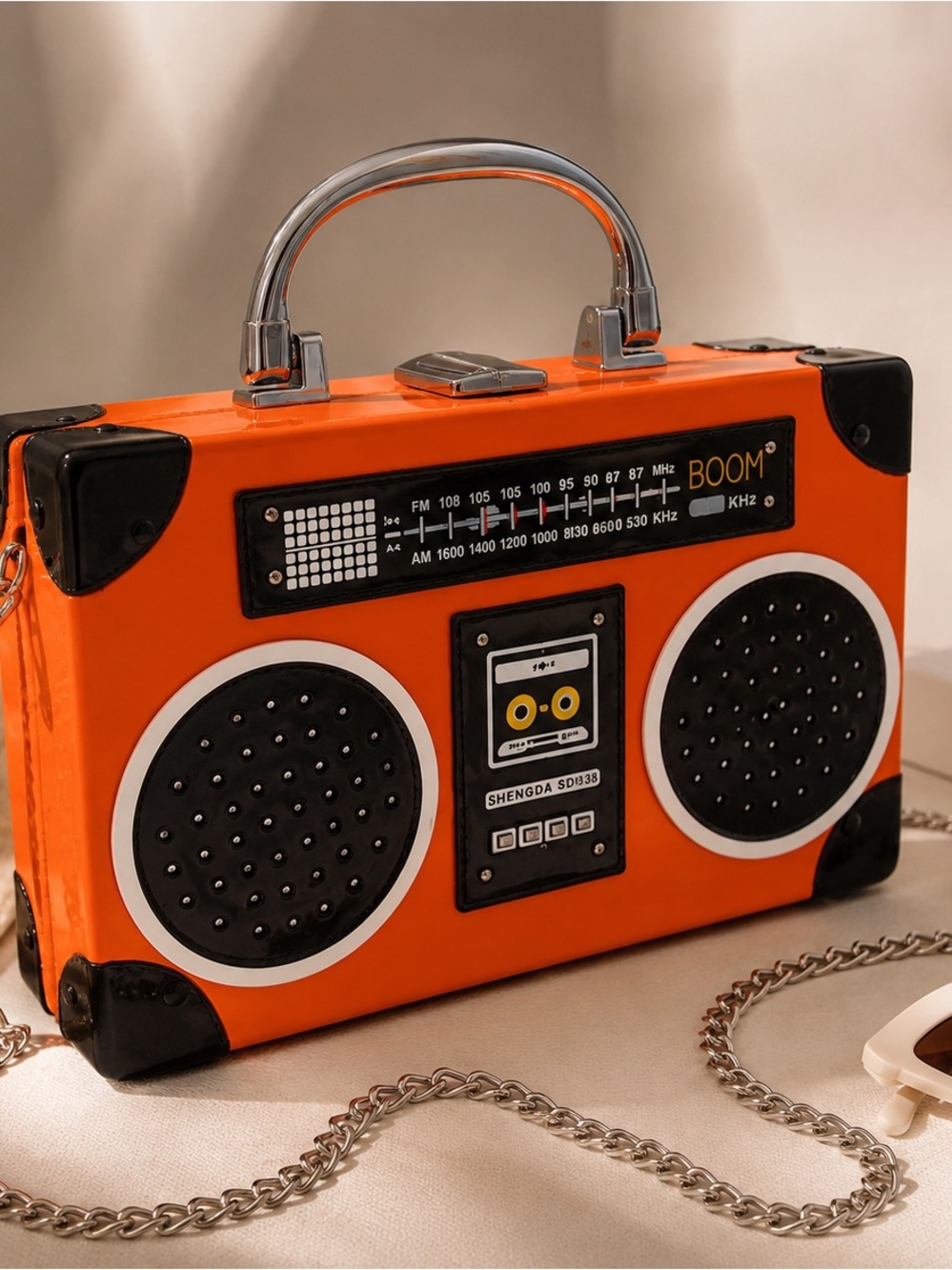 Retro Boombox Crossbody Purse Orange Novelty Handbag Y2K Club Statement Bag